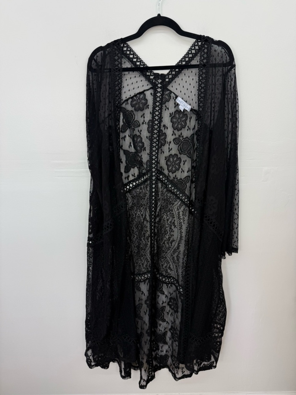 Sheer Black Lace Duster Cardigan BB1